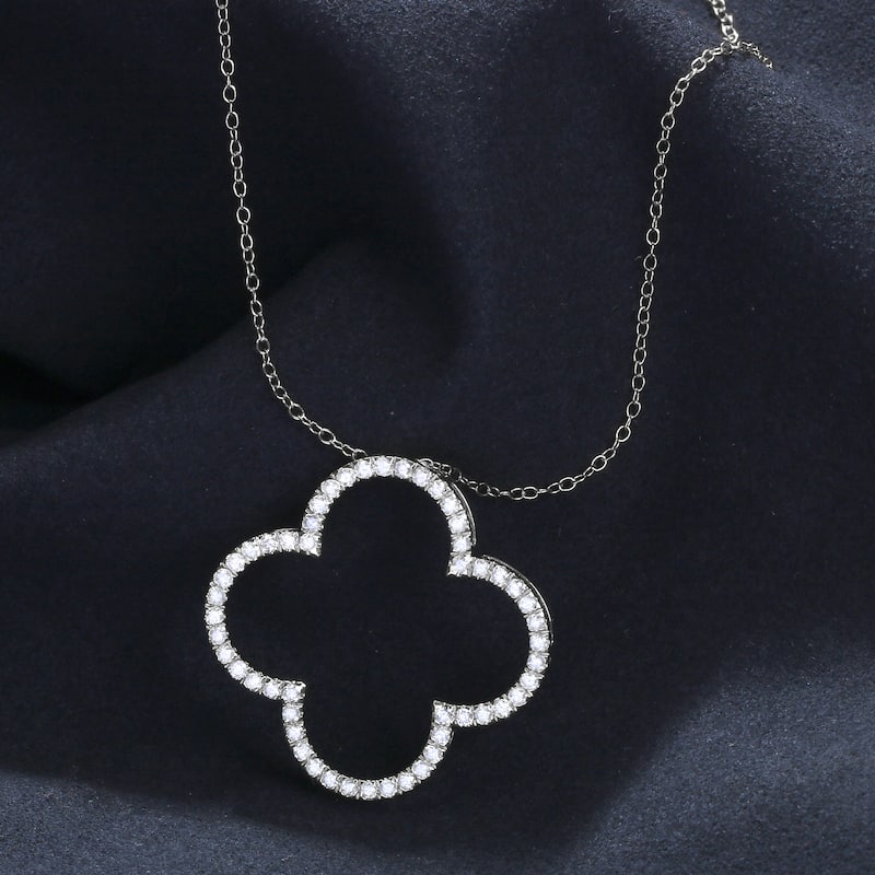 1/6ct - 1ct TDW Diamond 14K Gold Open Clover Pendant Necklace for Women - 1ct - White
