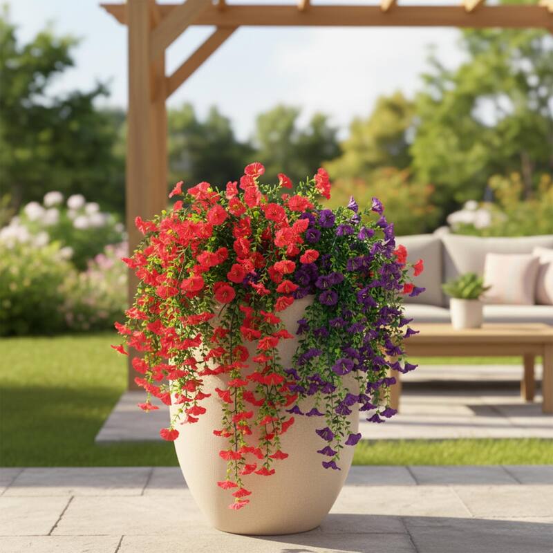 30-in UV Resistant Artificial Morning Glory Hanging Plant - Set of 6