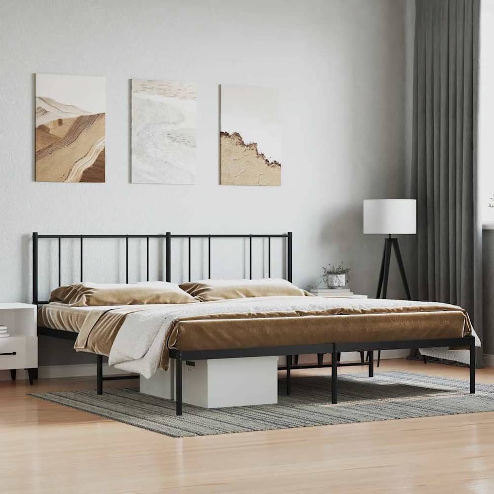 vidaXL Metal Bed Frame with Headboard, No Mattress