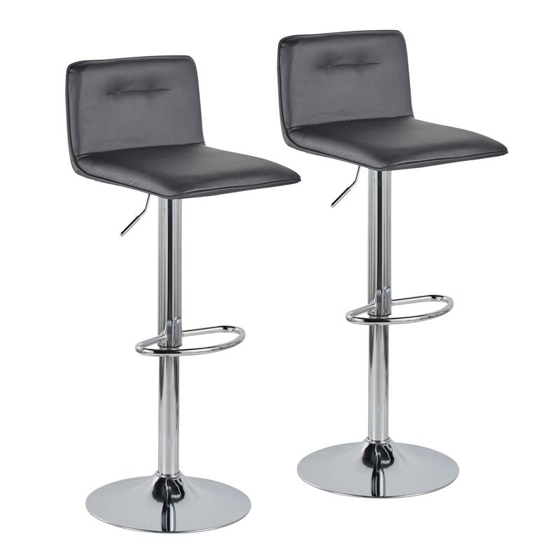 Porch & Den Kerby Adjustable Bar Stool with Oval Footrest (Set of 2) - Black Faux Leather