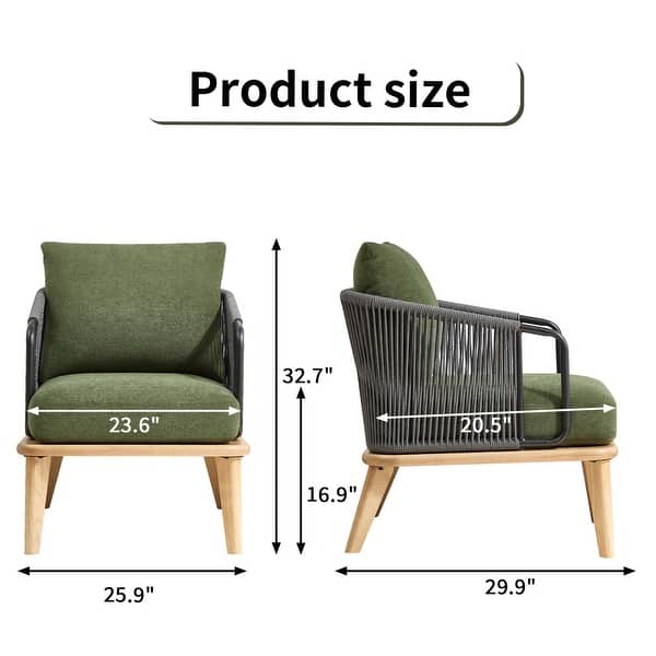 dimension image slide 0 of 2, Living Room Casual Wooden Hand Braided Rope Armchair Rattan Chair for Living Room Apartment
