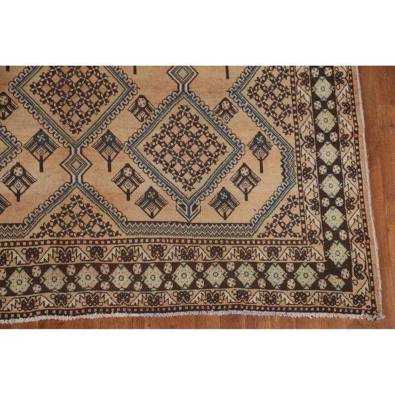 Geometric Bakhtiari Persian Vintage Rug Hand-Knotted Wool Carpet - 6'10"x 9'5"