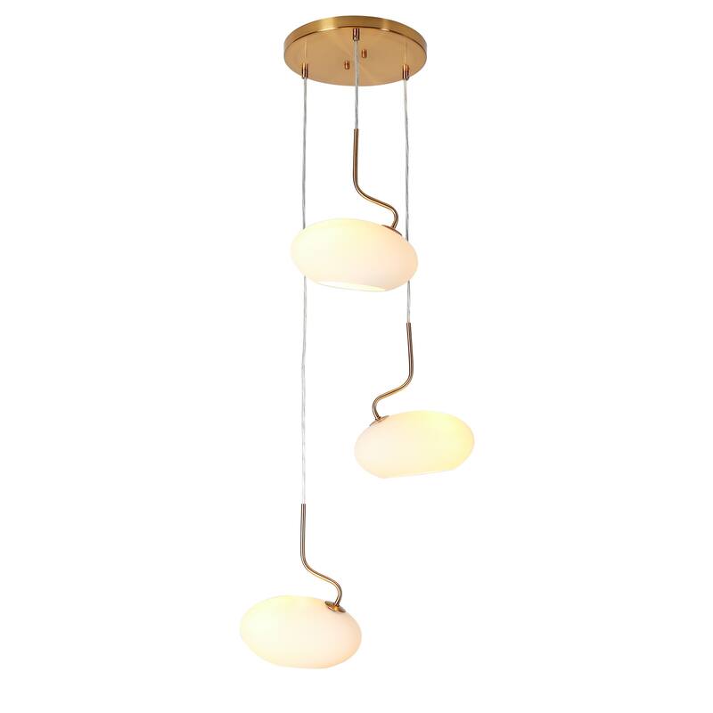 Modern 3-Light Cluster Chandelier Opal Glass Pendant Lights for Kitchen Island - Gold