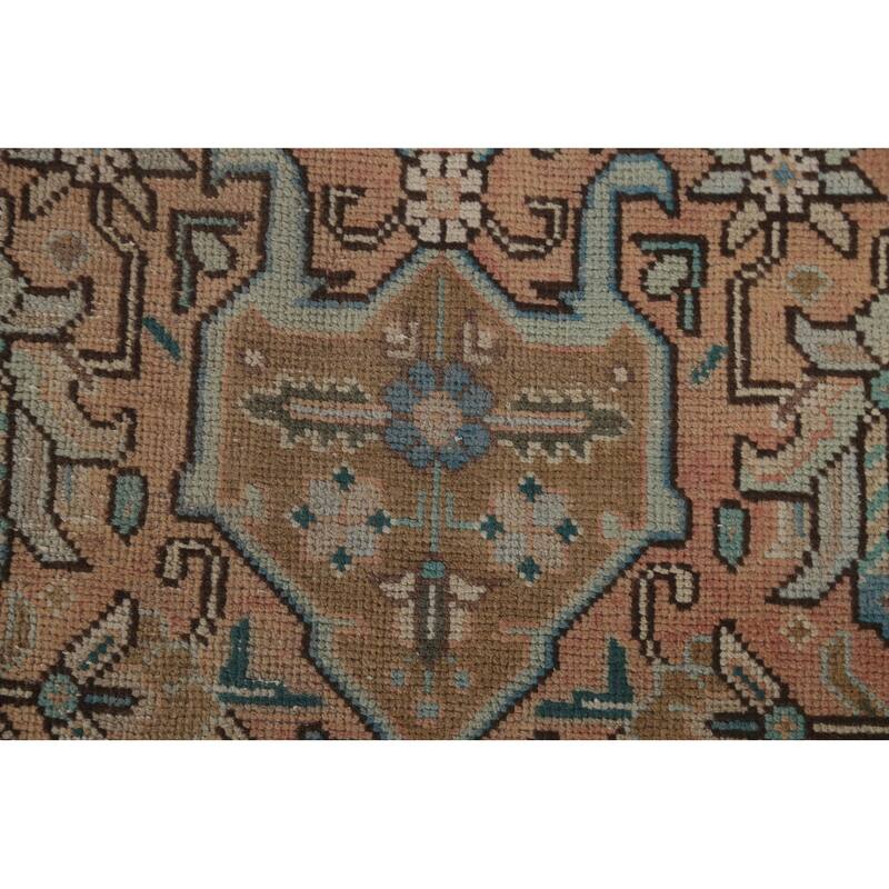 Geometric Tabriz Vintage Area Rug Hand-Knotted Wool Carpet - 6'8" x 9'7"