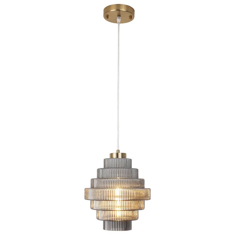 1-Light Metal Hanging Ceiling Kitchen Pendant Light Island Chandelier Fixture with Glass Shade for Dining Room - Grey