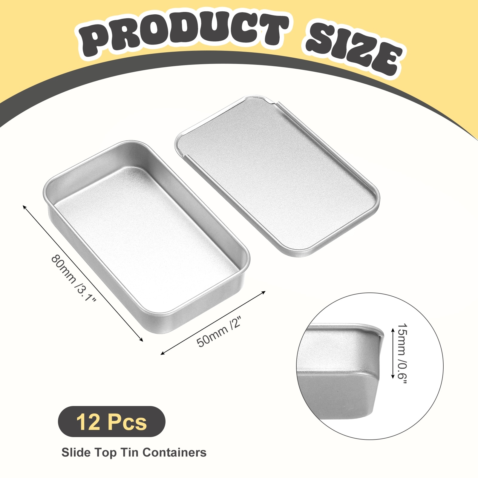 Slide Top Tin Containers, Mini Metal Empty Tins Box