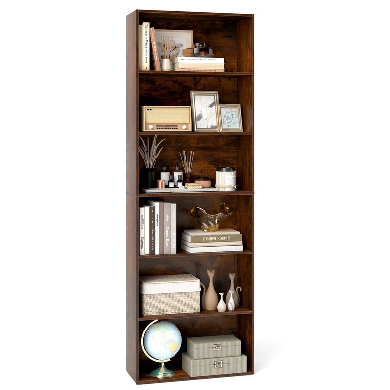 Costway 70" Tall 6-Tier Bookcase with 6 Open Shelves Anti-Toppling - See Details - Brown