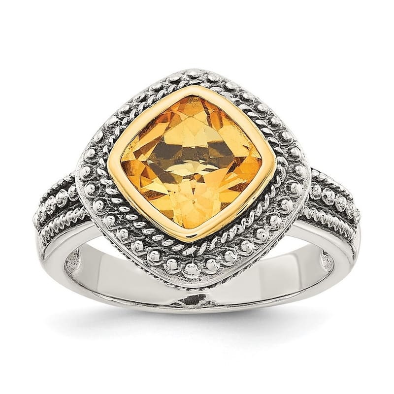 Curata 925 Sterling Silver Bezel Polished With 14k Citrine Ring