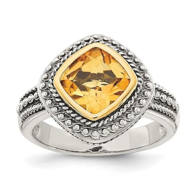 Curata 925 Sterling Silver Bezel Polished With 14k Citrine Ring