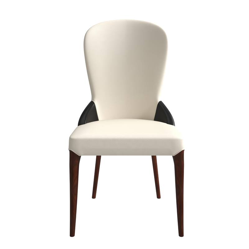 Havana Leather Upholstered Solid Wood Dining Chair Two-Tone Color Design