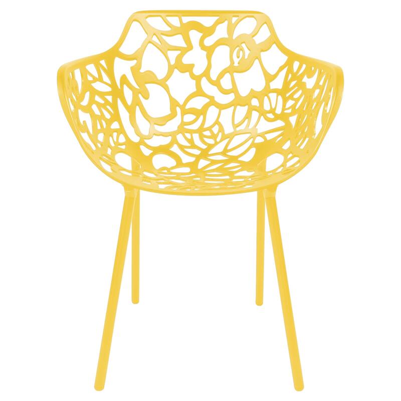 Devon Aluminum Dining Armchair with Floral Cutouts – Stackable, UV-Protected, Indoor/Outdoor Patio Side Chair