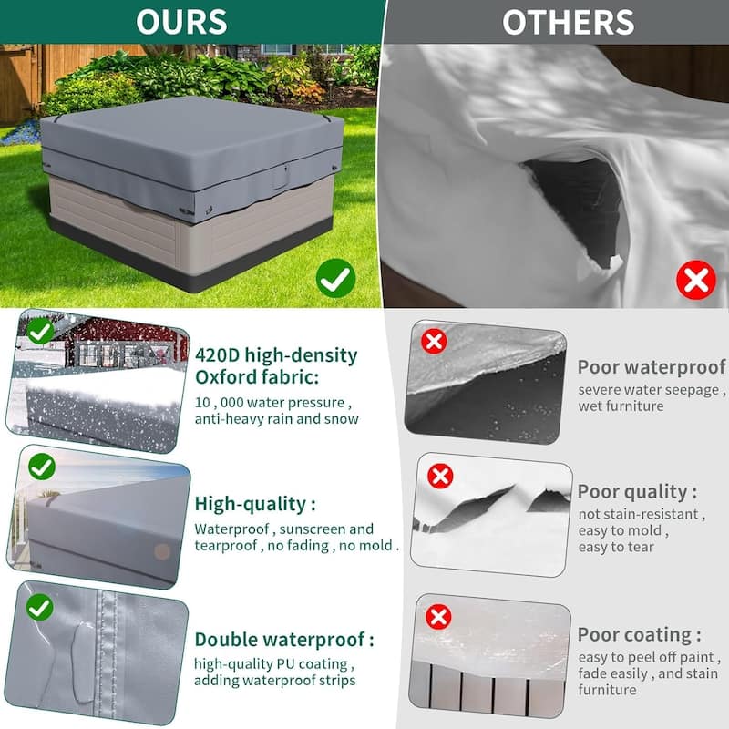 Square Hot Tub Cover - 420D Heavy Duty Waterproof Protector for 91x91 inch Outdoor Spas, All-Weather Resistant
