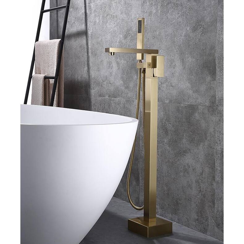 brushed gold floor mount tub filler free standing - 8' x 10'