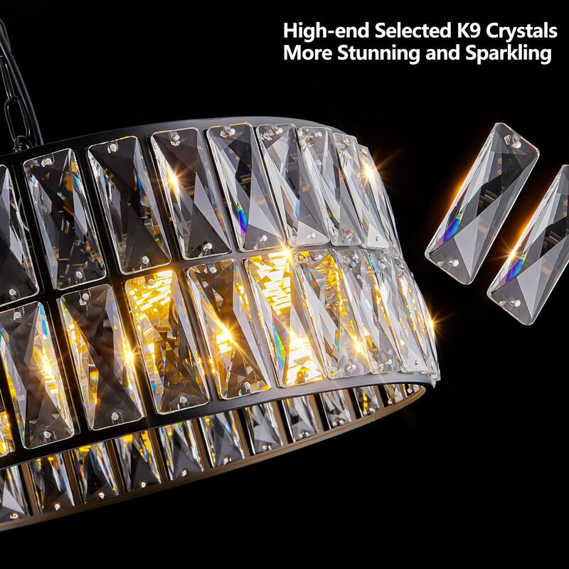 Modern 18" Crystal Drum Chandelier with Metal Frame and 6-Light
