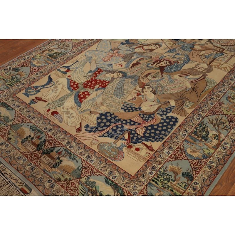 Vegetable Dye Isfahan Persian Vintage Rug Handmade Wool Carpet - 4'11" x 7'8"