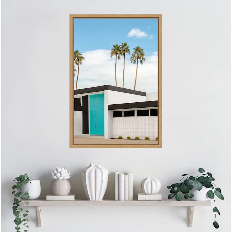 Turquoise Blue Doors on a Modern Home by Tom Windeknecht Framed Canvas Wall Art Print - Sylvie Natural