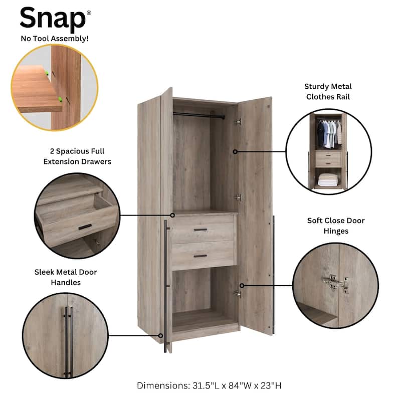 Manhattan Comfort Lee Modern Freestanding 3-Piece Module Wardrobe Closet Armoire