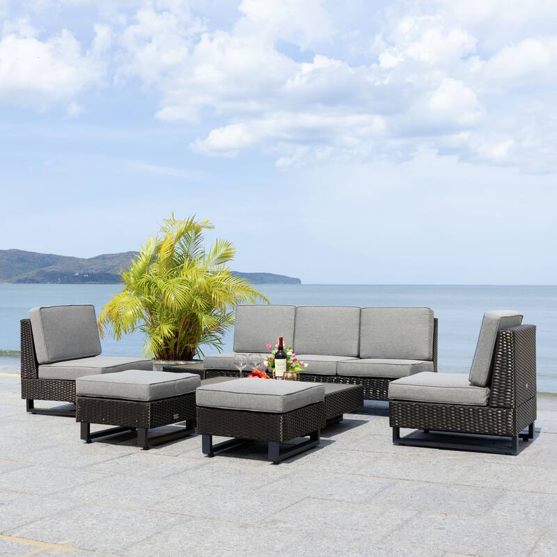 SAFAVIEH Outdoor Ladina 6-Piece Patio Conversation Set - 91"Wx26"Dx28"H