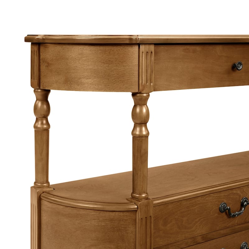 43'' Retro Curved Wood Entry Table with 3 Drawers - 7'6" x 10'9"