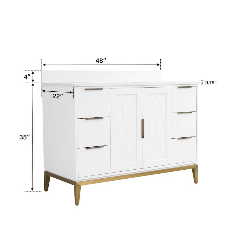 35''H Solid Wood Bath Vanity with Stain-resistant Carrera White Quartz Top and Sink