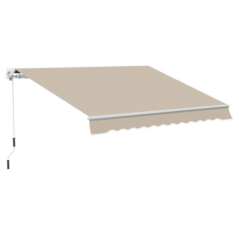 13' x 8' Manual Retractable Patio Awning with UV & Water-Resistant Fabric, Aluminum Frame for Deck, Balcony, Yard - Beige