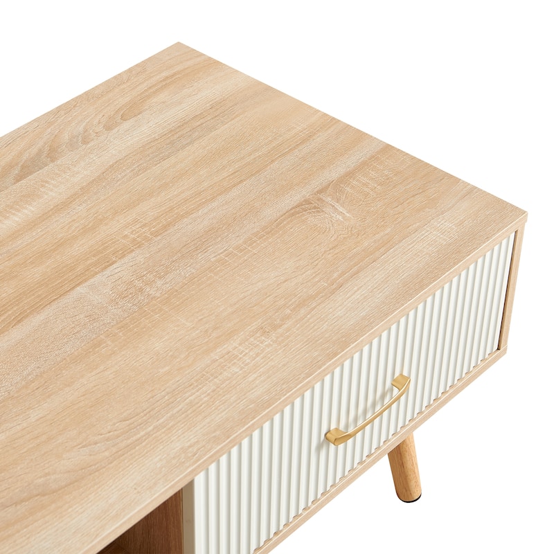 Modern Rectangular Coffee Table with Sliding Drawers and Storage Space, for Living Room, Natural Wood Color