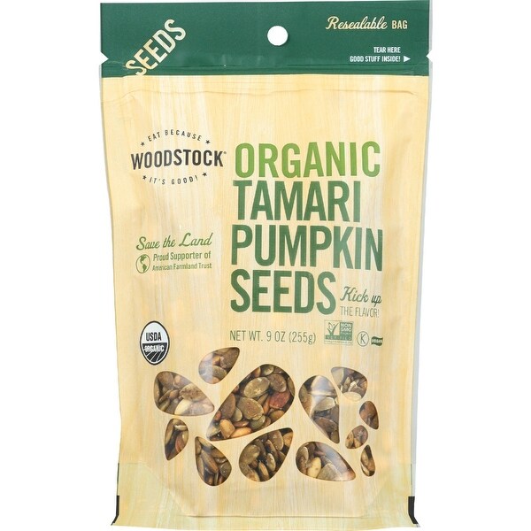 Woodstock Organic Tamari Pumpkin Seeds - Case of 8 - 9 oz.
