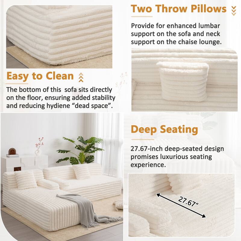 110" Cloud Sectional Sofa Free-Combined Faux Upholstered Modular Couch with Pillows for Living Room