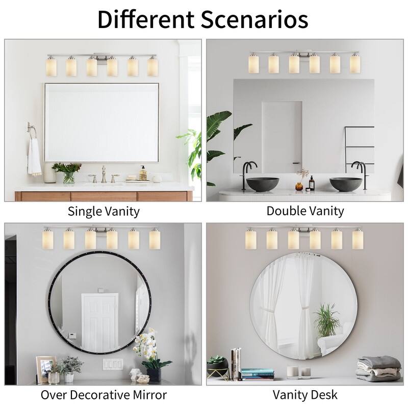 KAWOTI Rive 43" 6-Light Modern Vanity Light with Frosted White Glass