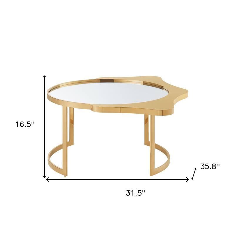 HomeRoots 32" Gold Glass And Stainless Steel Round Mirrored Coffee Table - 31.5