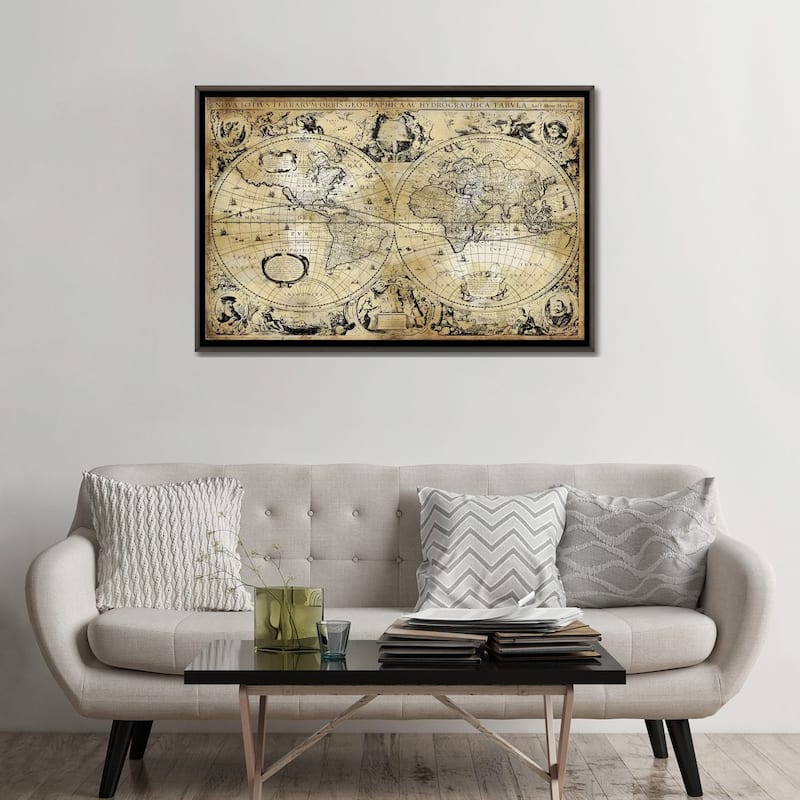 iCanvas "Antique World Map" by Russell Brennan Framed