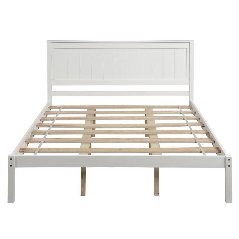 Modern Bedroom Platform Bed Frame with Headboard and MDF Panel Wood Slat Support No Box Spring Needed