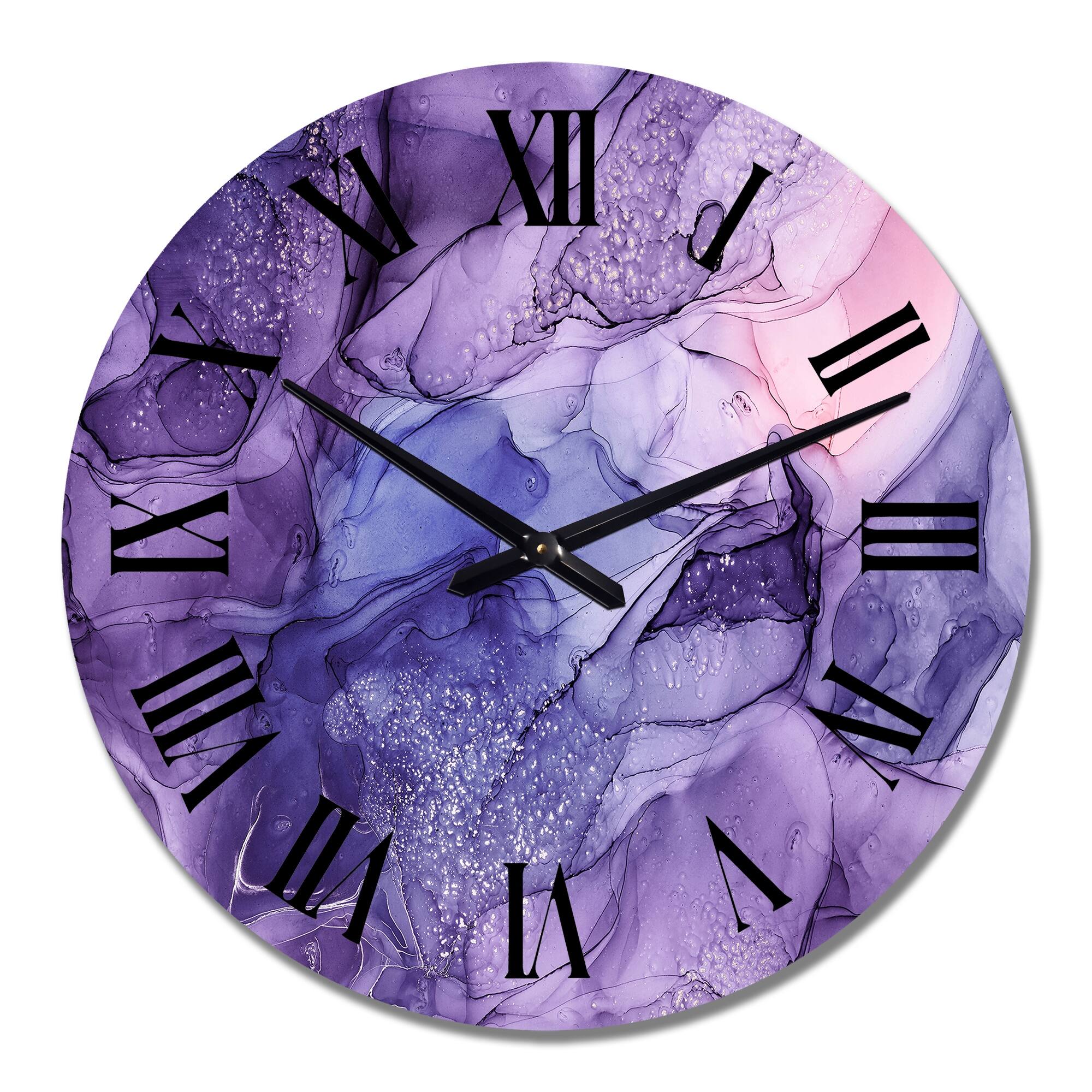 Designart 'Purple And Pink Translucent Liquid Art' Modern wall clock ...