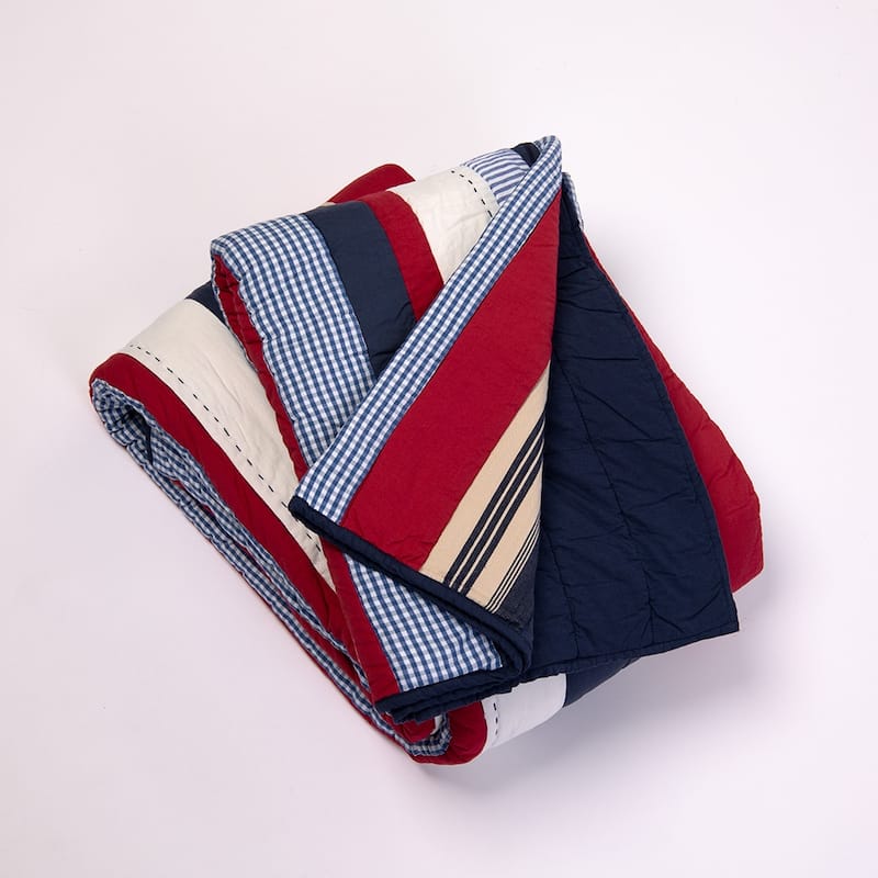 Cameron Red/ Blue Striped Quilt Set