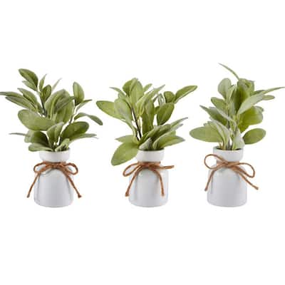 Elements Set of 3 Lamb's Ear Artificial Greenery, 9 Inch - N/A
