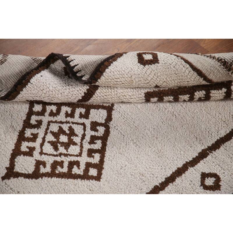 Geometric Beige Anatolian Turkish Runner Rug Handmade Wool Carpet - 2'8"x 12'11"