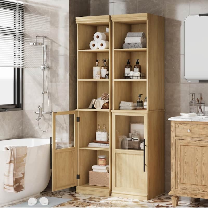 70" Bathroom Storage Cabinet, Slim Freestanding Bathroom Cabinet with Door and Open Shelves Boards