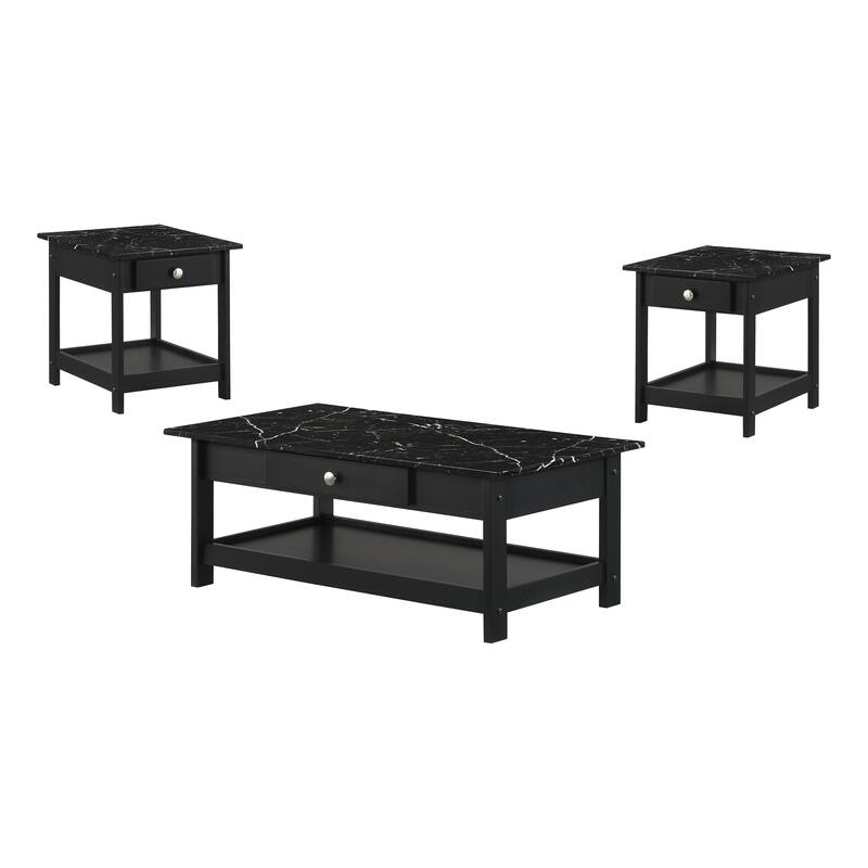 DH BASIC Transitional Rubberwood 3-Piece Open-Shelf Coffee Table and End Table Set with Drawer by Denhour
