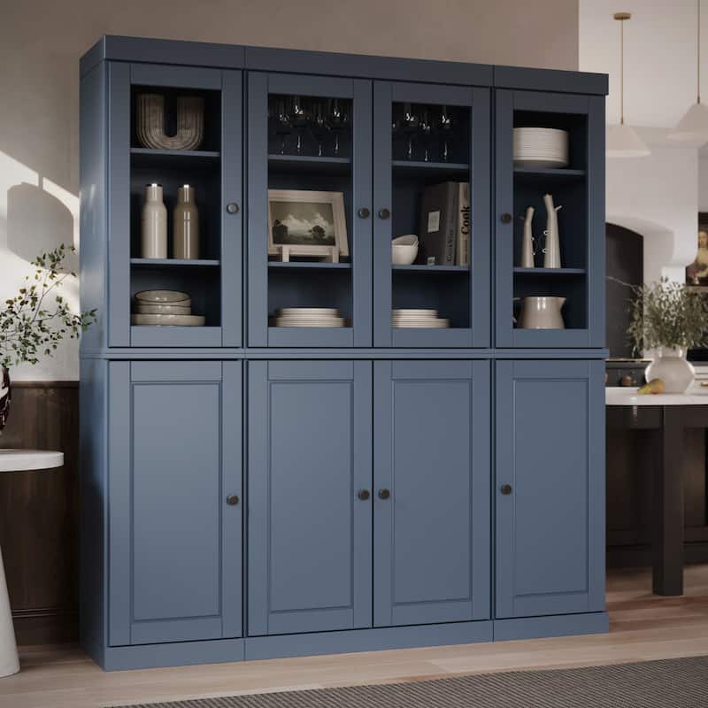 Palace Imports 100% Solid Wood Kitchen China Cabinet Pantry with Glass or Solid Wood Doors and 2-Drawer Kit - 65" x 71.5"