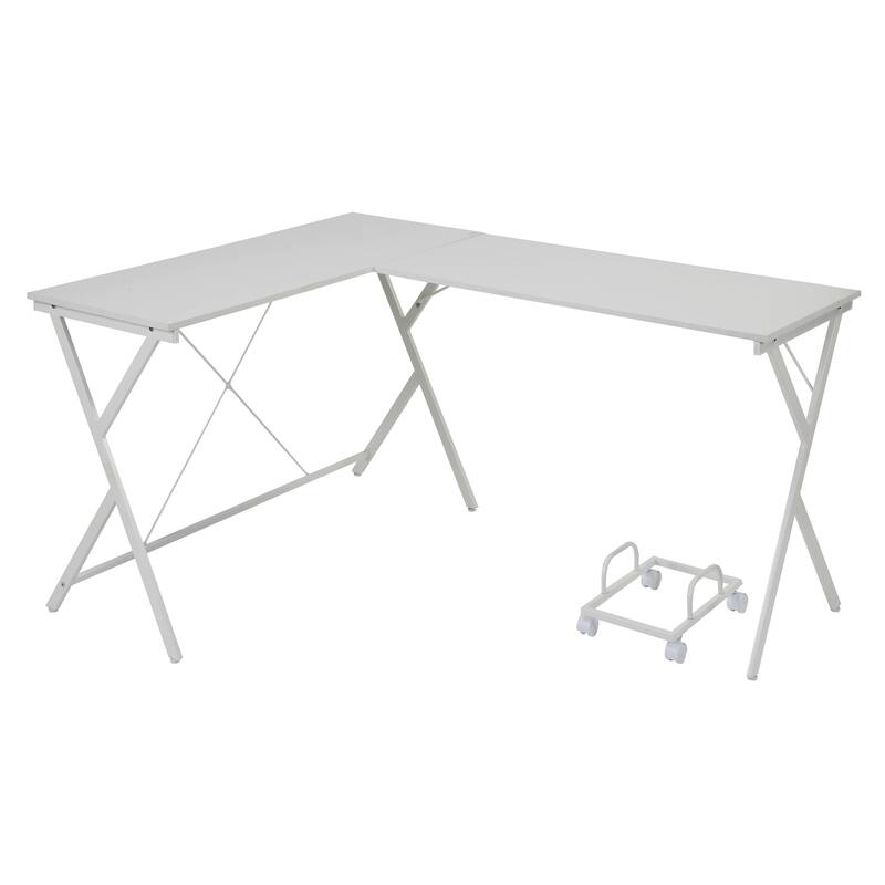 Efficient Corner L-Shaped Desk with Spacious Work Area, Sturdy X-Frame Design, and CPU Holder for Office Use