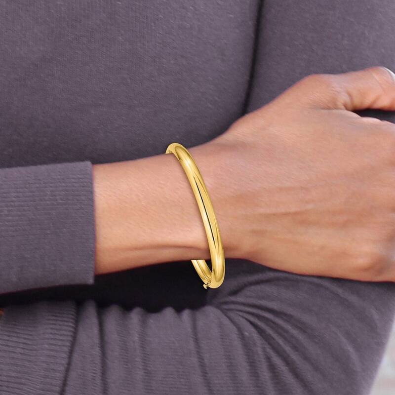 Curata 14k Yellow Gold Hollow Safety bar 3/16 Polished Hinged Baby Bangle Bracelet