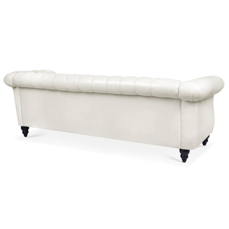 Chesterfield PU Leather 3 Seater Sofa, Upholstered Sofa with Rolled Armrests & Tufted Back, Lounge Sofa with Nailhead Trim