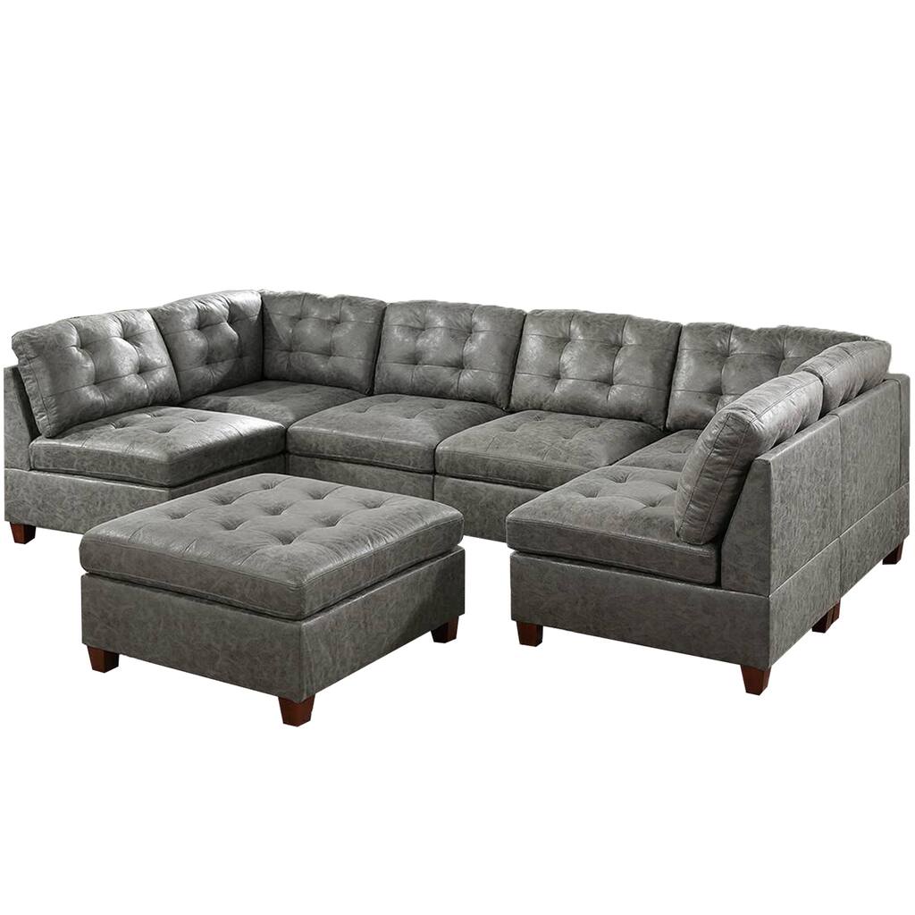 7 Piece Breathable Leatherette Modular Sectional Sofa Set