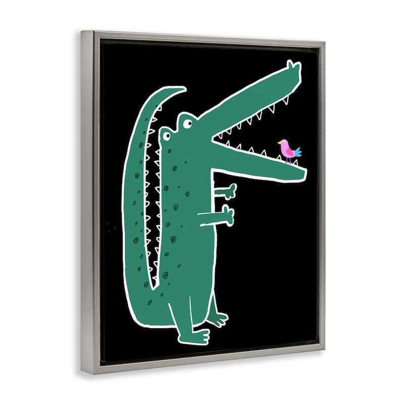 Stupell Alligator & Bird on Black Framed Floater Canvas Wall Art Design By Carla Daly