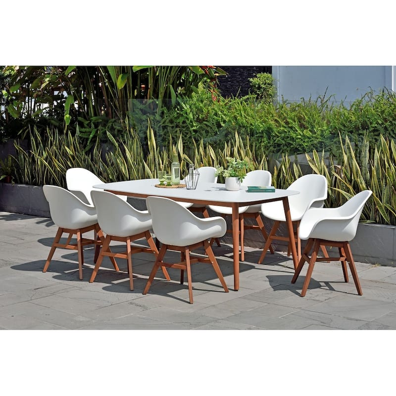 Amazonia Hawaii Wood and Resin 9pc Outdoor Patio Dining Set - White Set