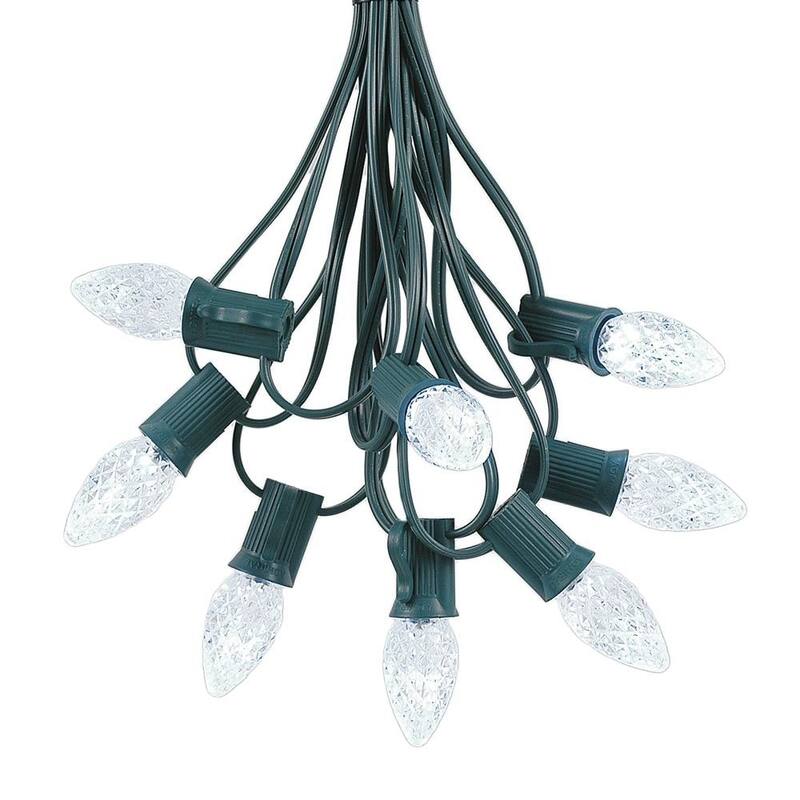 25 Foot C7 LED Christmas Light Set, Hanging String Lights, Green Wire - White