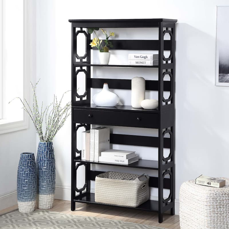 Convenience Concepts Omega 5 Tier Bookcase with Drawer - Black