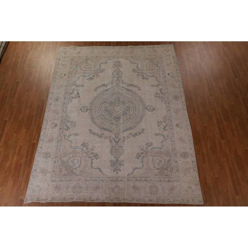 Antique Distressed Tabriz Persian Rug Hand-knotted Wool Carpet - 9'5" x 11'10"