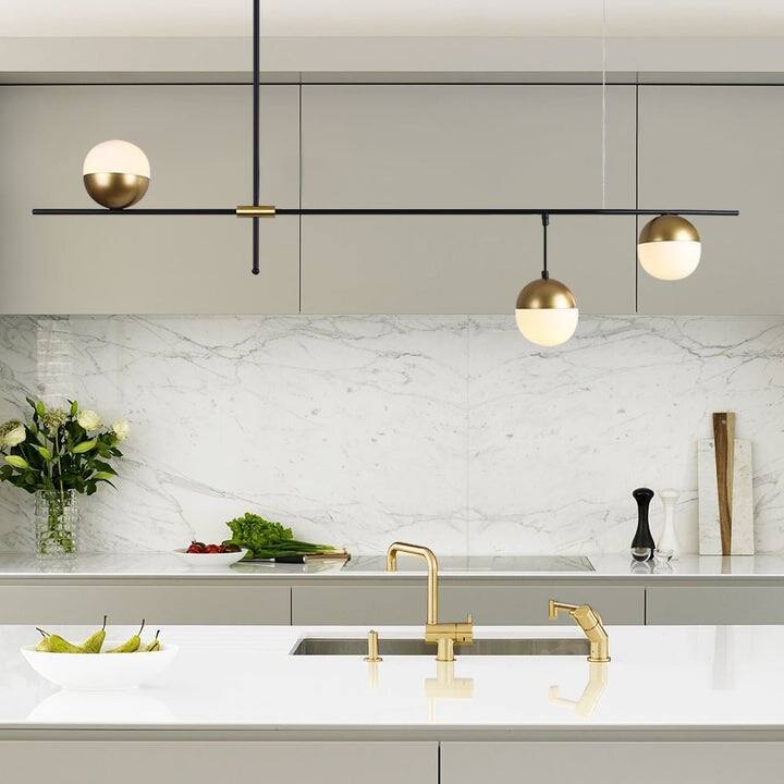 Minimalist Modern 3-Light Frosted Glass Globe Linear Island Chandelier - Black Brass