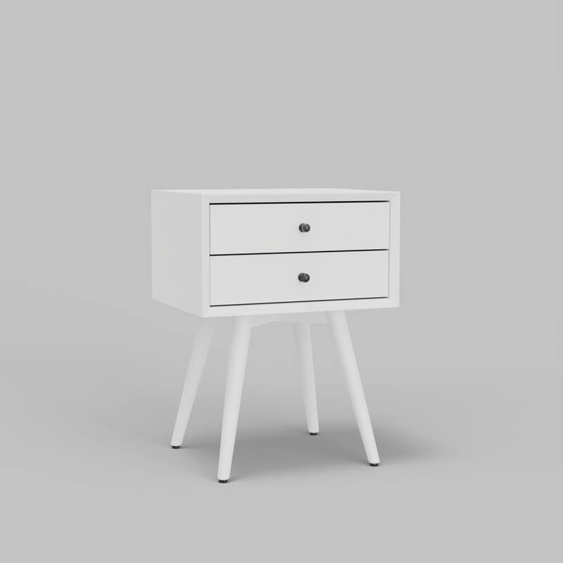 Small Mid-Century Modern Nightstand in White Finish with Tapered Legs and Smooth Ball-Bearing Drawer Glides